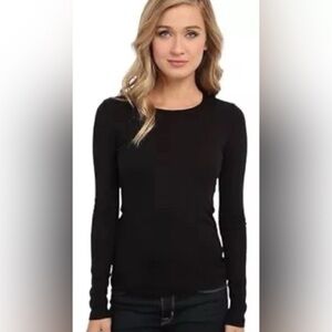 NEW Splendid Womens Rib Classic Long Sleeve Crew Neck Tee, Size XXL, Color Black